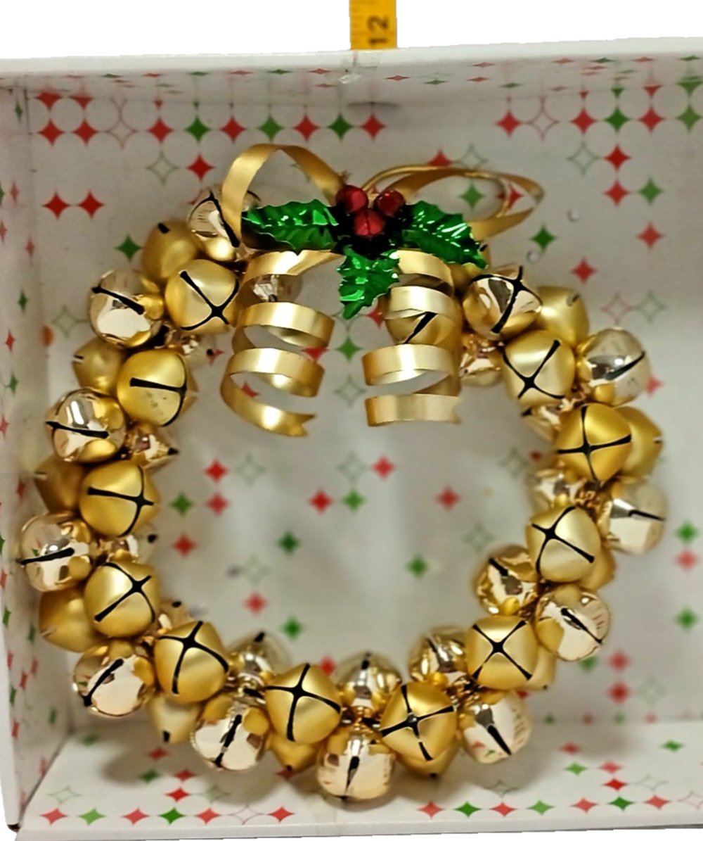 Vibrant Traditional Festive Christmas 2 Sided Gold Jinglebell 10" Wreath